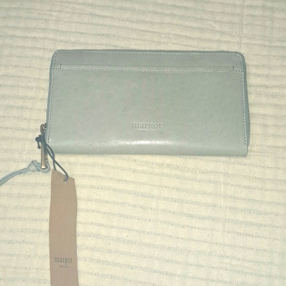 Gray Margot New York leather gabby zip around wallet